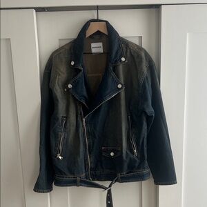Bershka Two-Tone Dark and Medium Blue Denim Moto Jacket